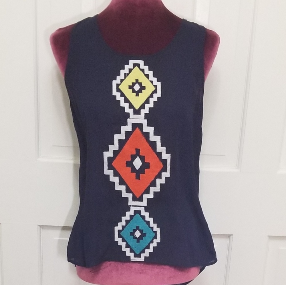 E2 CLOTHING Aztec Stitched Print Top